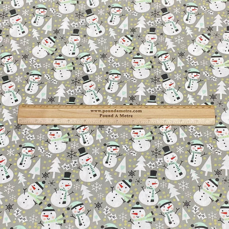 Pound A Metre 3 Metres 3 Metres Super Soft Christmas Print Poplin Cotton - 45" Wide (Snowman Grey)