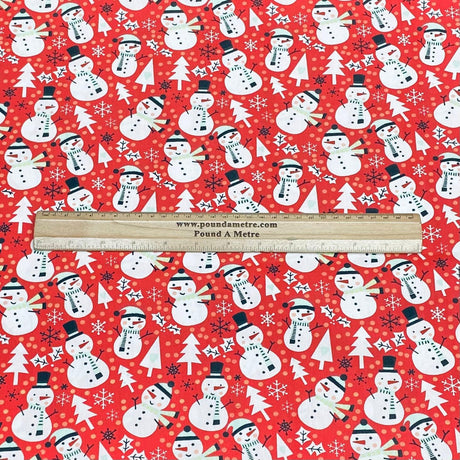 Pound A Metre 3 Metres 3 Metres Super Soft Christmas Print Poplin Cotton - 45" Wide (Snowman Red)