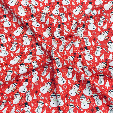 Pound A Metre 3 Metres 3 Metres Super Soft Christmas Print Poplin Cotton - 45" Wide (Snowman Red)