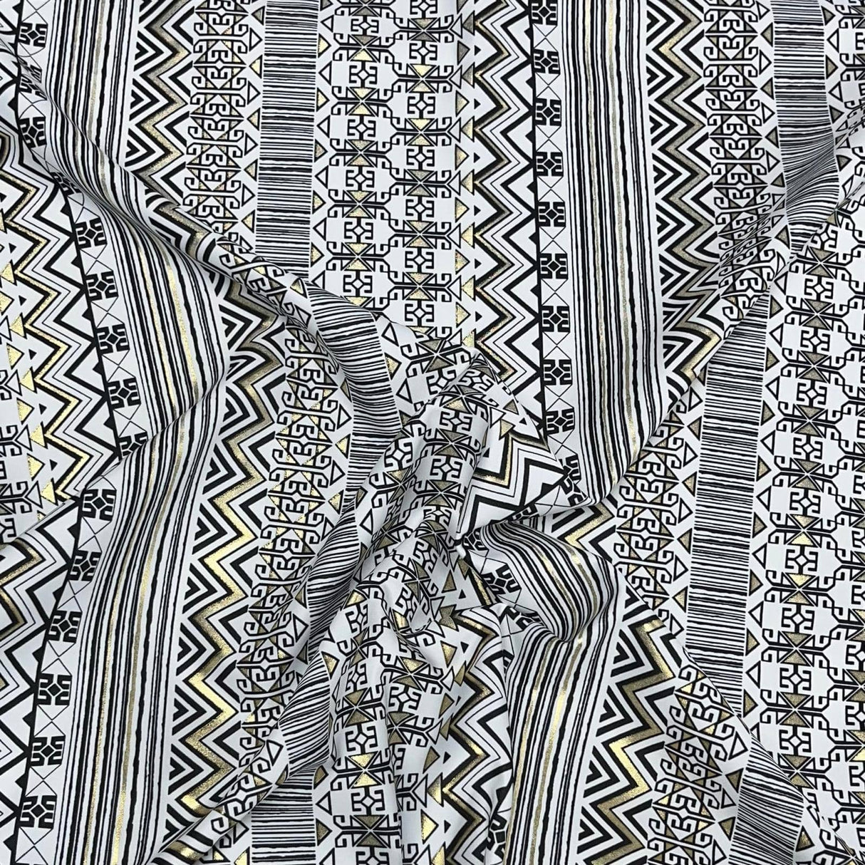 Pound A Metre 3 Metres 3 Metres Textured Scuba Jersey- (White, Black & Gold)