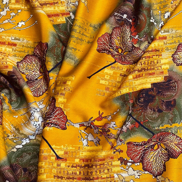 Pound A Metre 3 Metres Winter Printed Viscose Fabric- 55'' Wide - (Yellow)