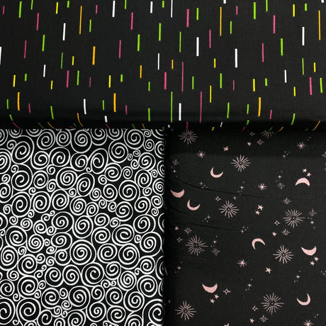 Pound A Metre 3 Piece Bundle Digitally Printed 100% Cotton- 45" Wide (Midnight)