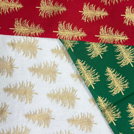 Pound A Metre 3 Piece Bundle Digitally Printed Gold Foil Christmas 100% Cotton- 45" Wide (Christmas Tree Bundle)