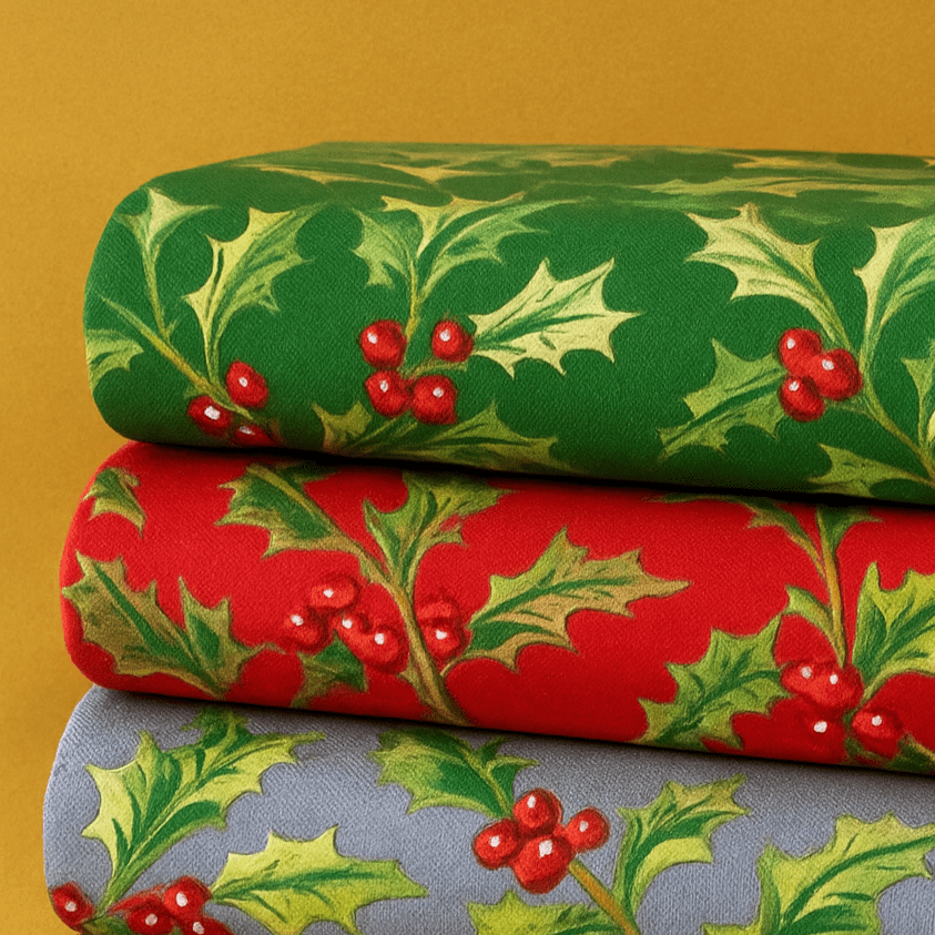 Pound A Metre 3 Pieces Bundle Super Soft Christmas Print Poplin Cotton - 45" Wide (Mistletoe Bundle)