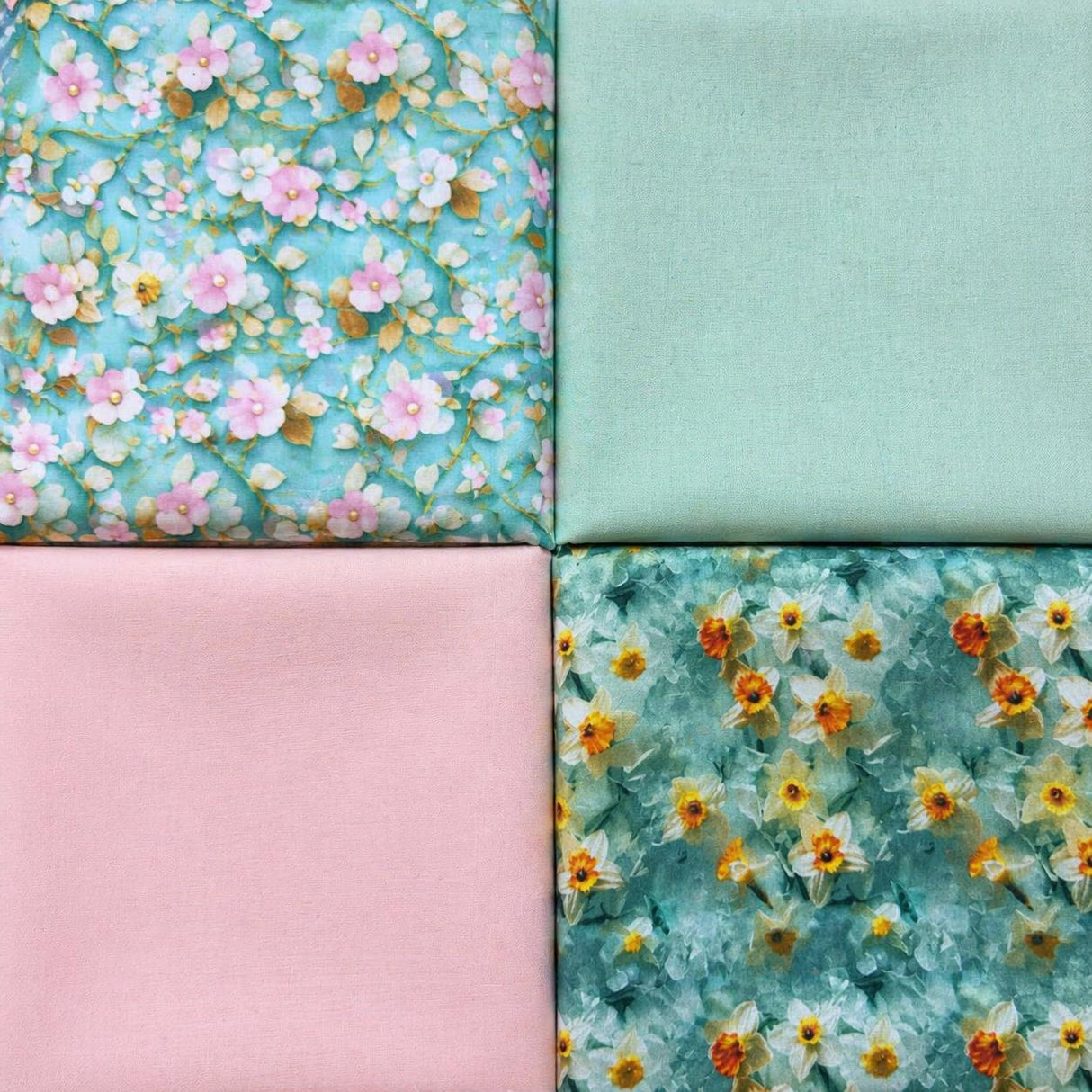 Pound A Metre 4 Fat Quarters 4 Piece Fat Quarter Bundle- 100% Cotton (Watercolour Floral)