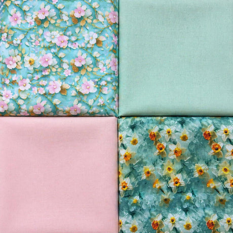 Pound A Metre 4 Fat Quarters 4 Piece Fat Quarter Bundle- 100% Cotton (Watercolour Floral)