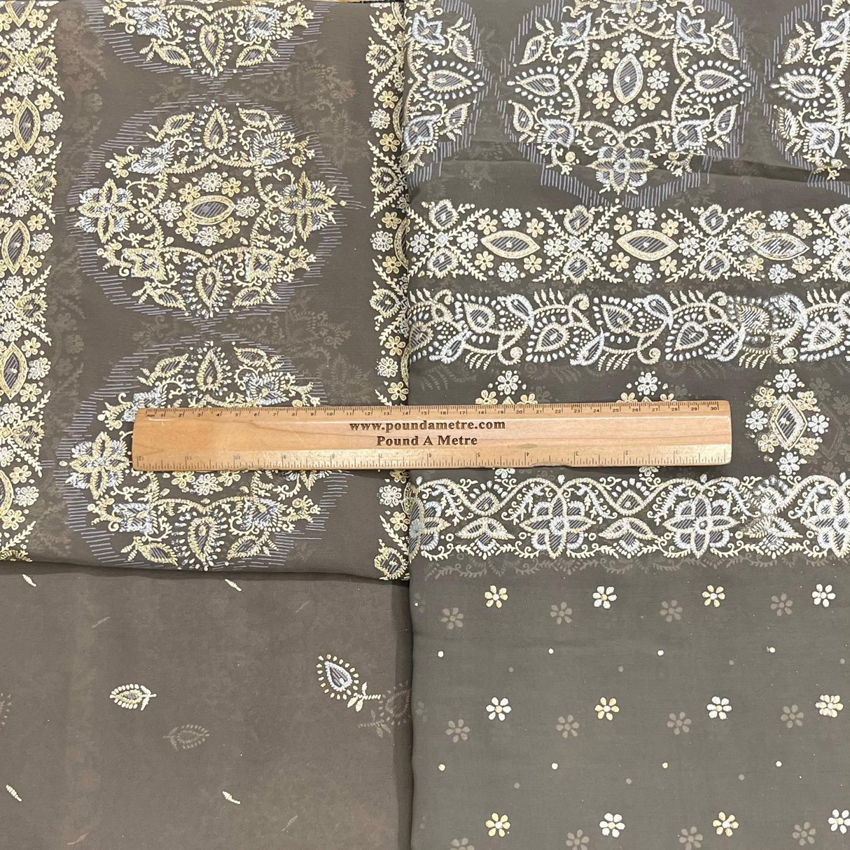 Pound A Metre 5 Metre Printed Foil Chiffon Bundle – 45" Wide (Brown)