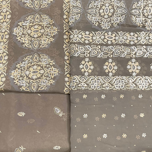 Pound A Metre 5 Metre Printed Foil Chiffon Bundle – 45" Wide (Brown)