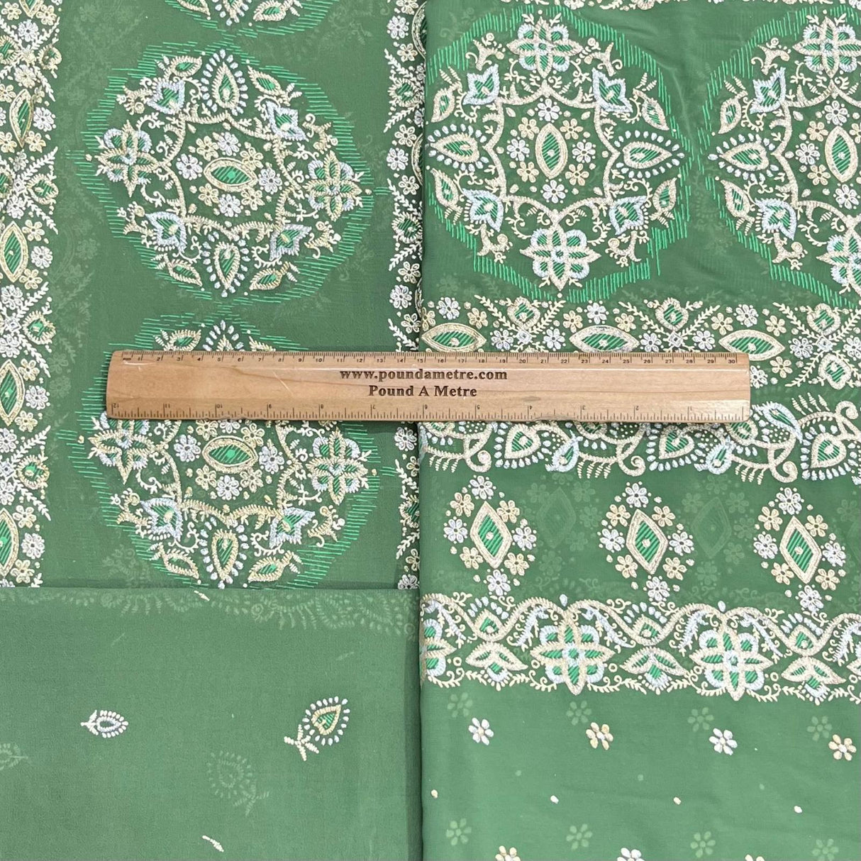 Pound A Metre 5 Metre Printed Foil Chiffon Bundle – 45" Wide (Green)