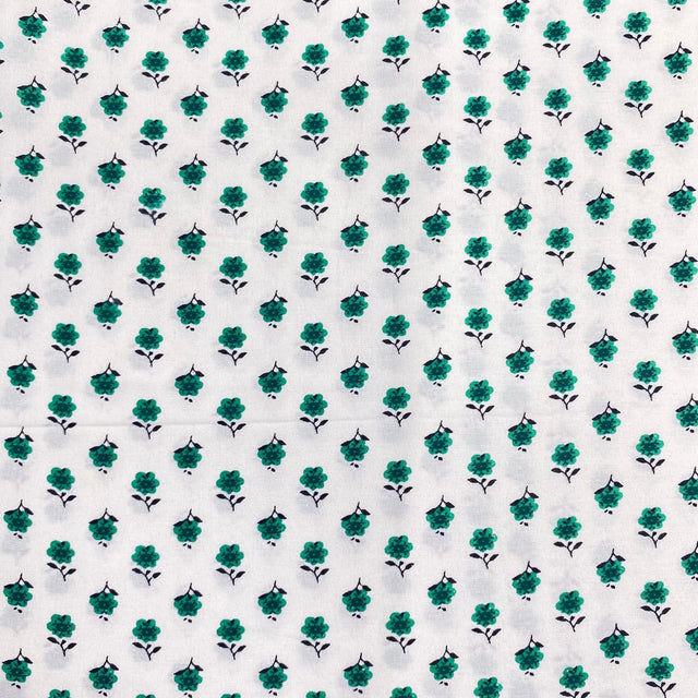 Pound A Metre 5 Metres Luxury Printed Cotton – 36" Wide-(White & Green Flower)