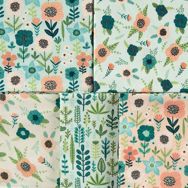 Pound A Metre 5 x Fat Quarters 5 Piece 100% Cotton Fat Quarter Bundle- 'Stockholm'