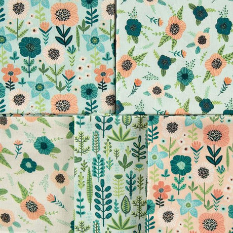 Pound A Metre 5 x Fat Quarters 5 Piece 100% Cotton Fat Quarter Bundle- 'Stockholm'