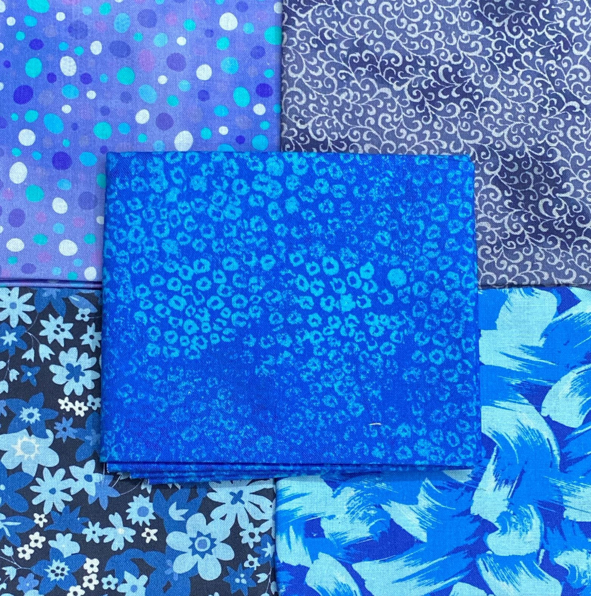 Pound A Metre 5 Fat Quarters 5 Piece Fat Quarter Bundle - 100% Cotton (Blue)
