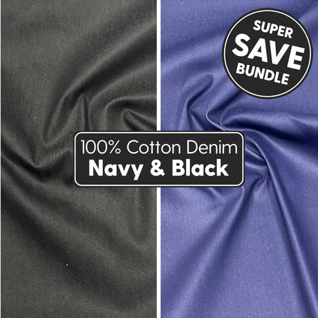 Pound A Metre 6 Metres (2 x 3 Metres) 6 Metre Bundle 100% Cotton Denim Fabric- 55" (Black & Navy)
