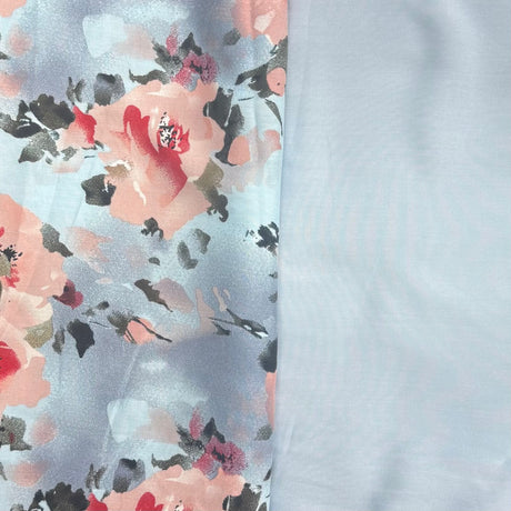 Pound A Metre 6 Metres, Dressmaking Printed & Plain Viscose Bundle- 55" Wide (Sky)