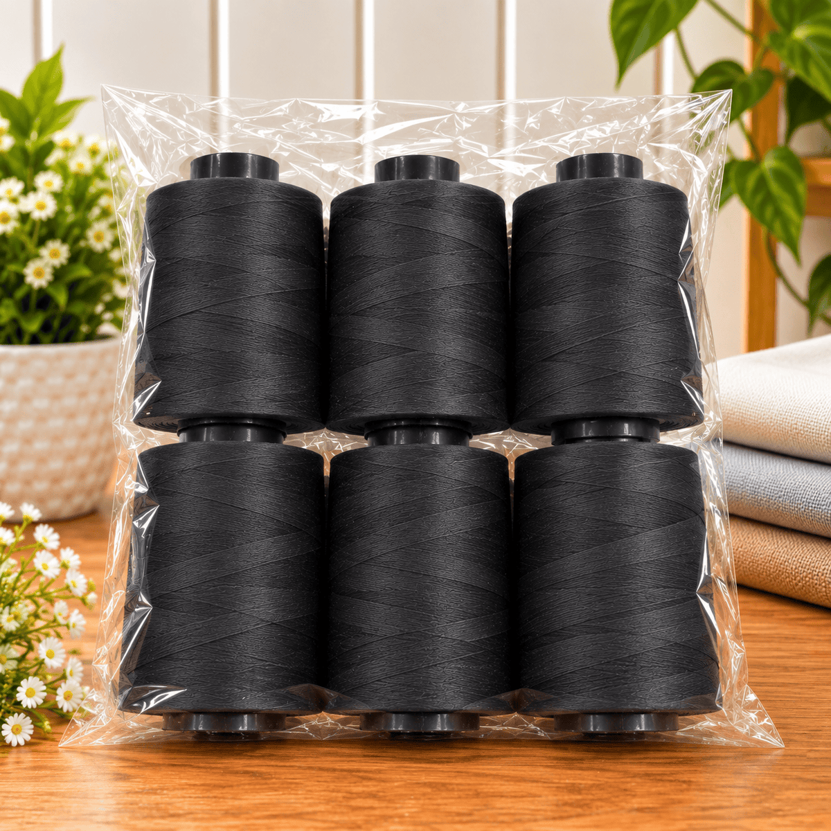 Pound A Metre 6 x 5000m Large Overlocking Sewing Thread Bundle (Black)