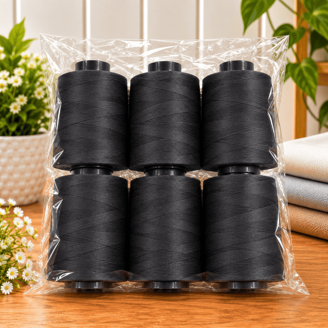 Pound A Metre 6 x 5000m Large Overlocking Sewing Thread Bundle (Black)