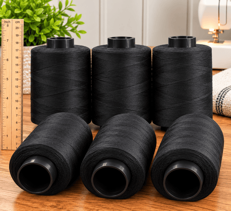 Pound A Metre 6 x 5000m Large Overlocking Sewing Thread Bundle (Black)