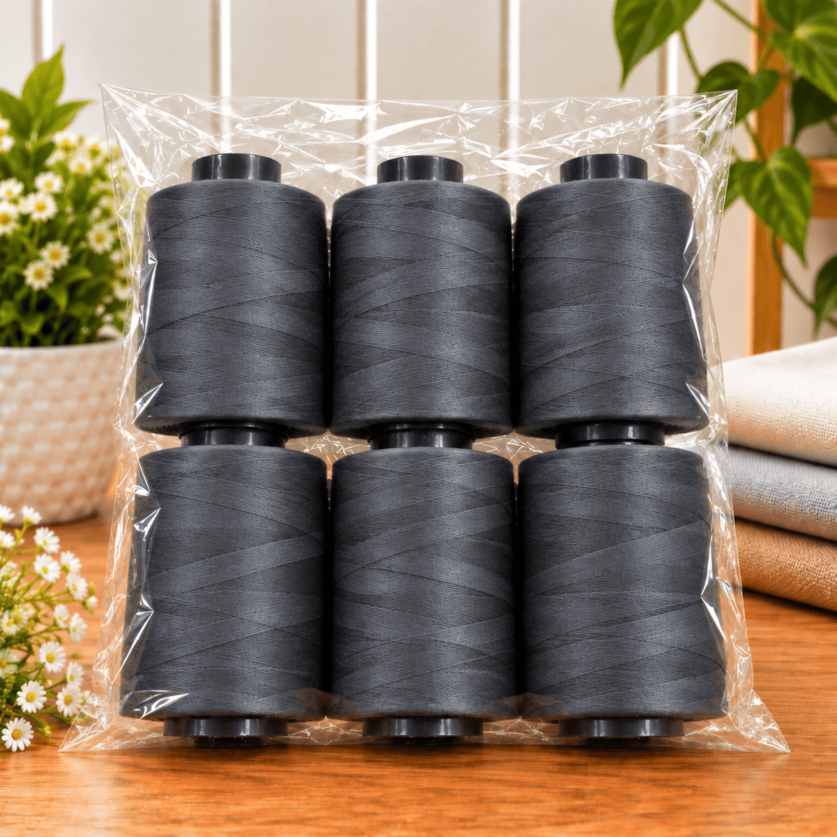 Pound A Metre 6 x 5000m Large Overlocking Sewing Thread Bundle (Charcoal)