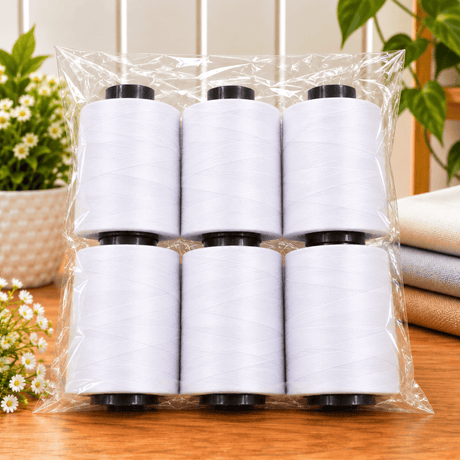 Pound A Metre 6 x 5000m Large Overlocking Sewing Thread Bundle (White)