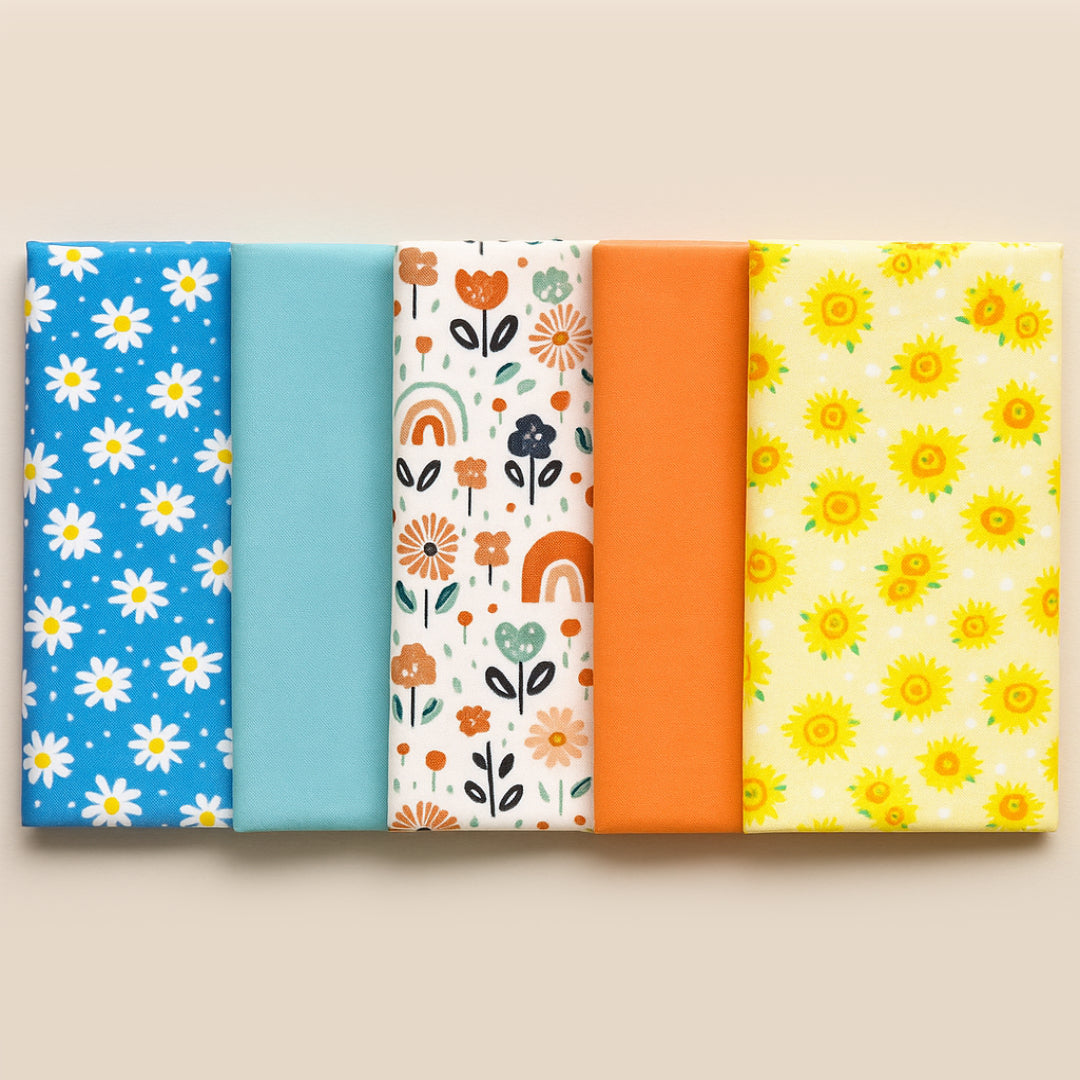 5 Piece 100% Cotton Fat Quarter Bundle- Floral Bliss