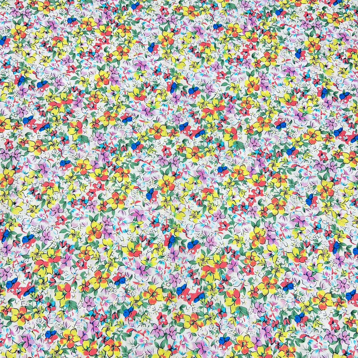 Per Metre Luxury Dressmaking 100% Cotton Lawn- 60" (Multi Colour Floral)