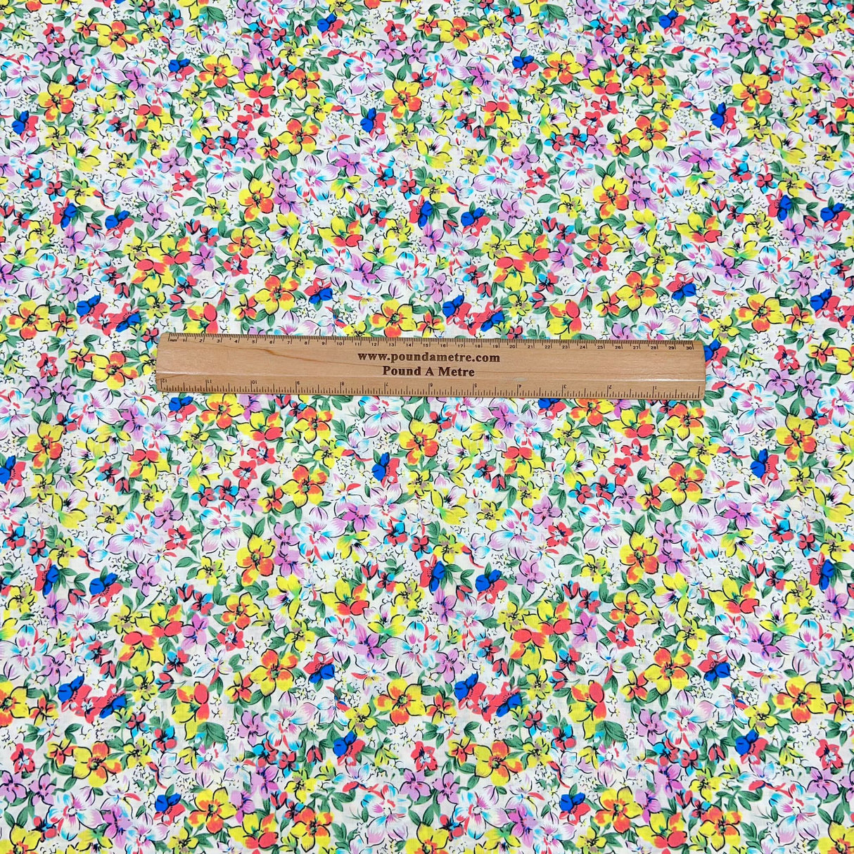Per Metre Luxury Dressmaking 100% Cotton Lawn- 60" (Multi Colour Floral)