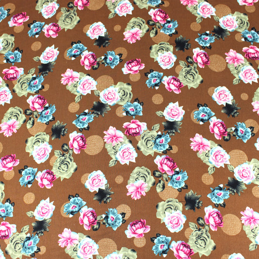 3 Metres Luxury Soft Floral Dress-Viscose 60" Wide Brown