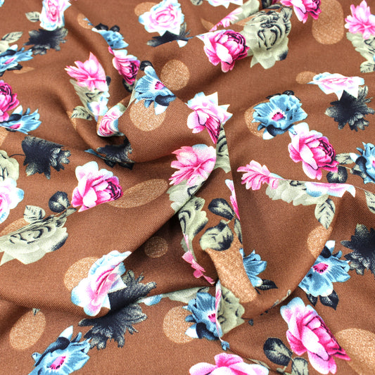 3 Metres Luxury Soft Floral Dress-Viscose 60" Wide Brown