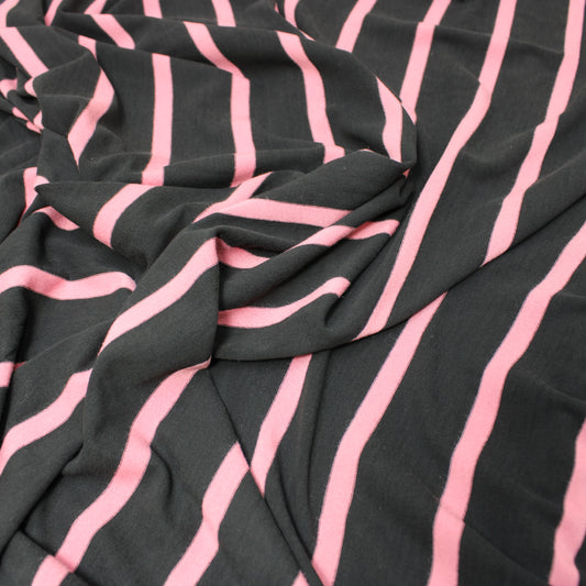 3 Metres All-Season Cotton Blend Striped T-Shirt Jersey -  55" Black & Pink