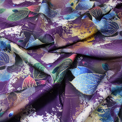 3 Metre Luxury Gold Foil Floral Sateen ‘Enchanted’ - 55" Wide Purple