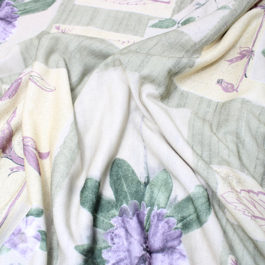 3 Metres Soft Floral French Terry Jersey - 55" Wide Cream