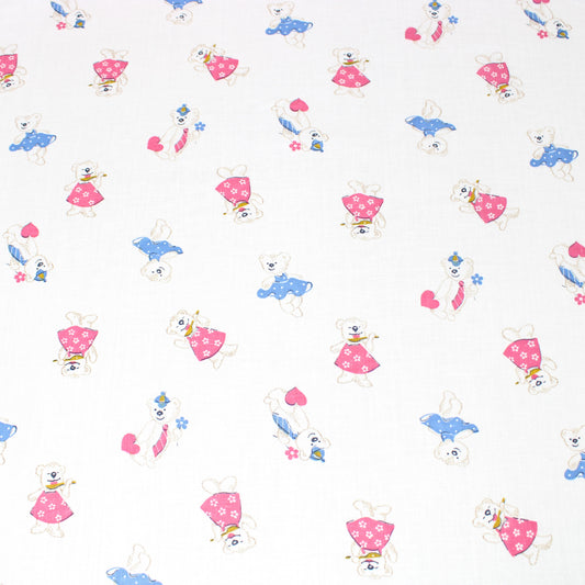 5 Metres Premium 100% Quality Cotton 36"- Dark Pink/Blue Bear - White