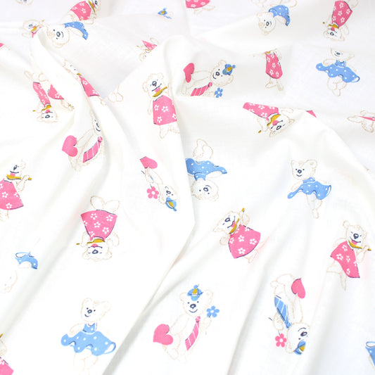 5 Metres Premium 100% Quality Cotton 36"- Dark Pink/Blue Bear - White