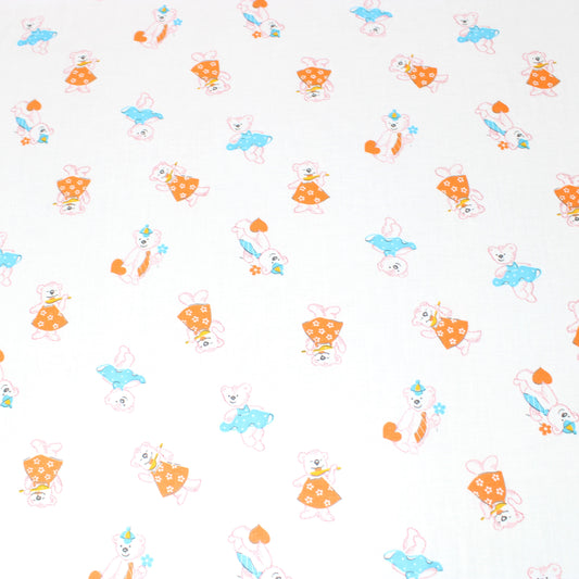 5 Metres Premium 100% Quality Cotton 36"- Orange/Blue Bear - White