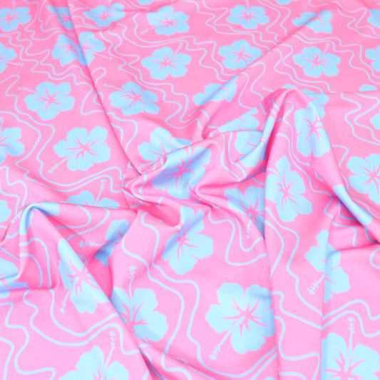 3 Metre Satin Effect Floral Lycra Jersey 55" Wide Pink