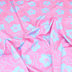 3 Metre Satin Effect Floral Lycra Jersey 55" Wide Pink