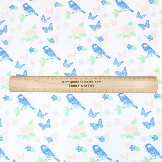 3 Metre Premium 100% Digital Quilting Cotton - Blue Bird  - 44" Wide White