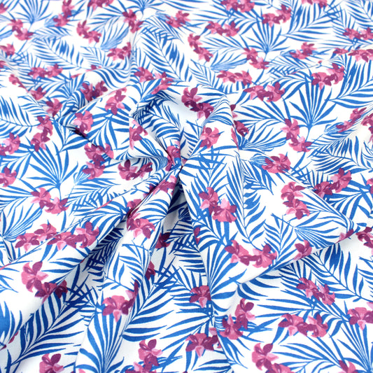 3 Metre Premium 100% Digital Quilting Cotton - Palm - 44" Wide White