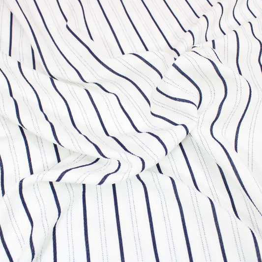 3 Metres Light Textured Striped Scuba Jersey - 55" Wide White & Navy