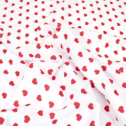 3 Metres Soft Textured Heart Scuba Jersey - 55" Wide White & Red