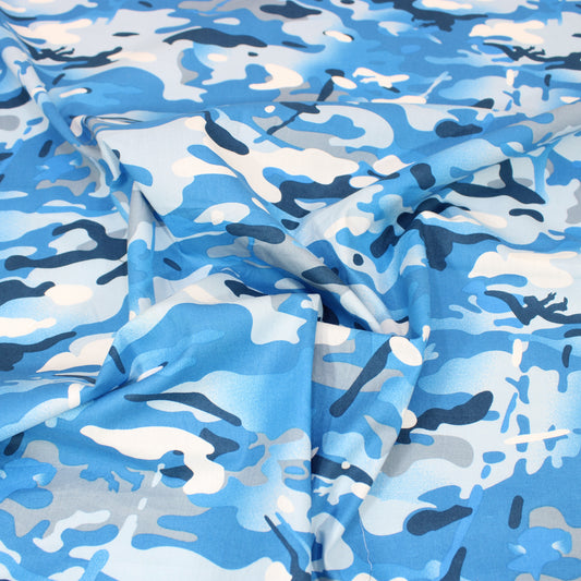 Classic Camouflage Cotton Poplin 55" Wide Blue