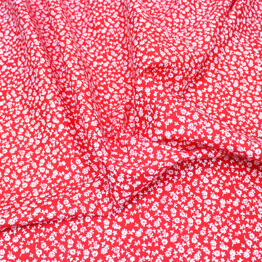 3 Metre 100% Floral Cotton Poplin - 57" Wide Red