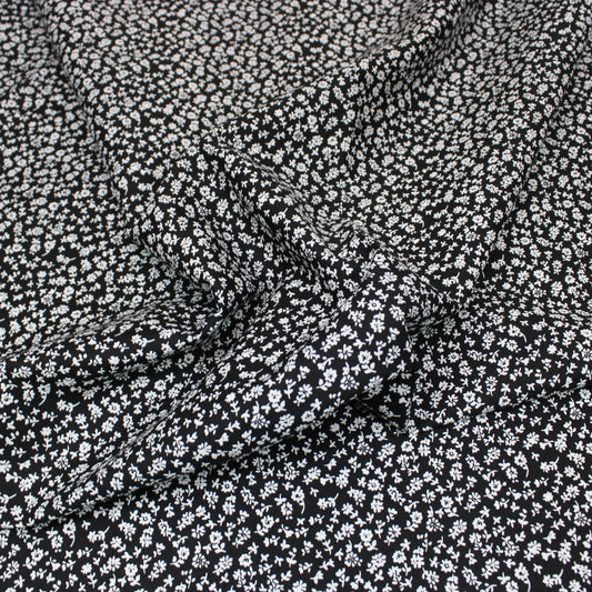 3 Metre 100% Floral Cotton Poplin - 57" Wide Black.
