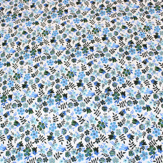 3 Metre 100% Floral Cotton Poplin - 57" Wide Blue & White