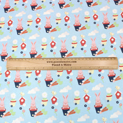 3 Metre Premium 100% Digital Quilting Cotton - Bunny In Hat  - 44" Wide Sky Blue