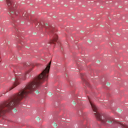 3 Metre Premium 100% Digital Quilting Cotton - Festive  - 44" Wide Dark Red