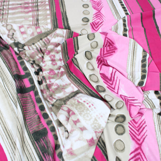 3 Metres Smooth Printed Soft Poly-Jersey 55" Wide Pink & White