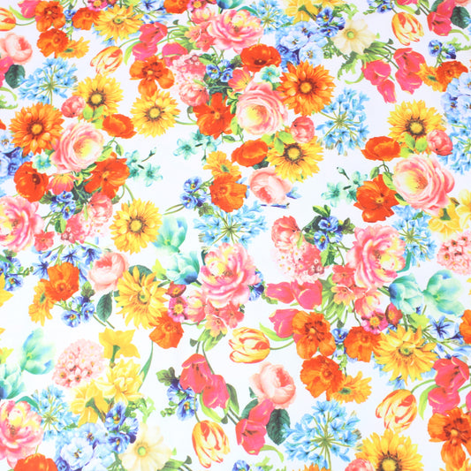3 Metres Poly-Jersey Backed Floral Net Jersey 55" Wide White