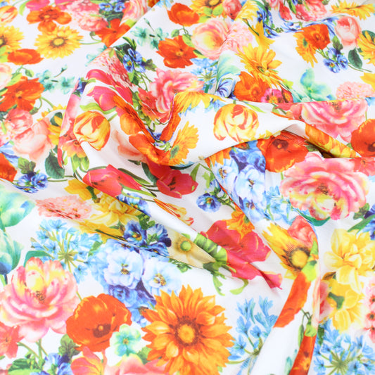 3 Metres Poly-Jersey Backed Floral Net Jersey 55" Wide White